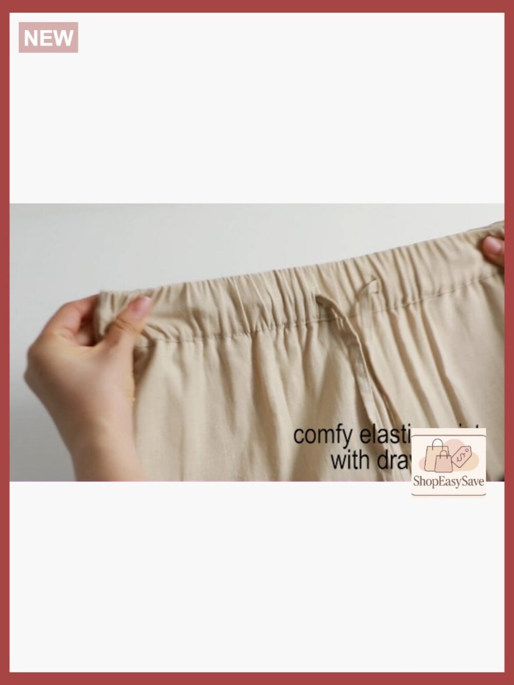 Linen Palazzo Pants Loose Wide Leg Summer Beach Drawstring Elastic Waist - Picture 2 of 2